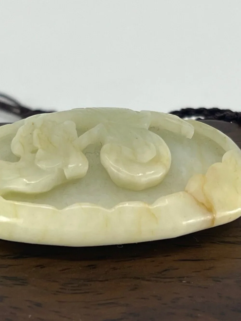 Chinese Hetian Jade Pendant w Crane & Pine Tree